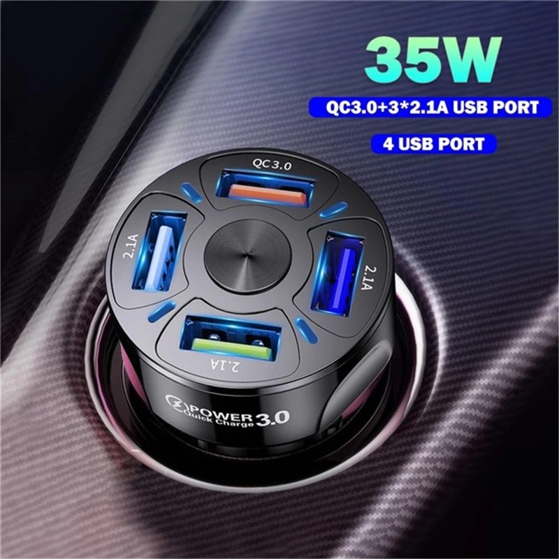 

4Ports USB 30W Car Charger Quick Charge 3.0 Car 7A Fast Charger Phone Charging