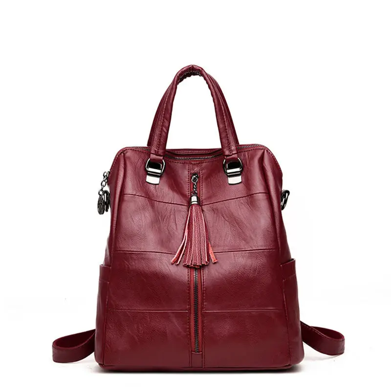Wine red 3-в-1 Для женщин кожаные рюкзаки классическая женская сумка Sac a Dos дамы Bagpack Сумки и рюкзаки, школьные сумки для девочек с элегантным дизайном - Цвет: Wine red