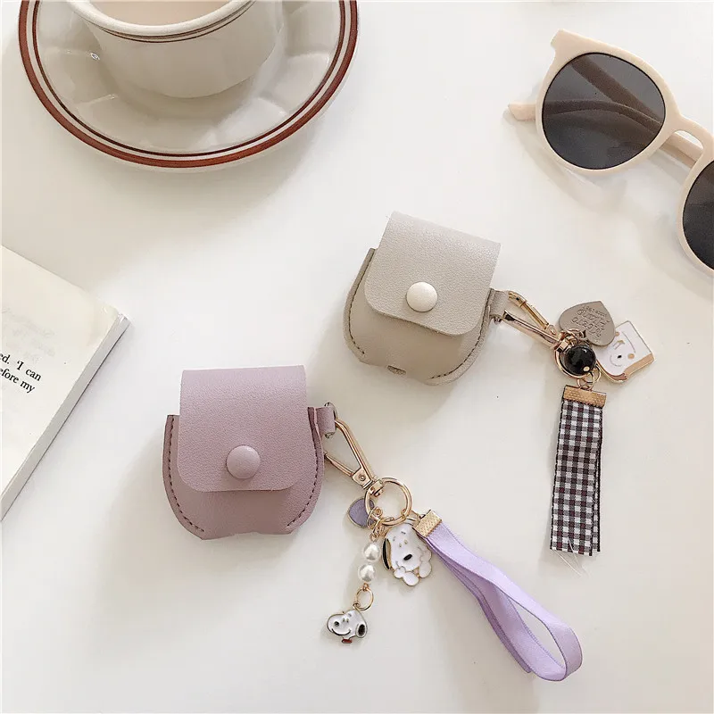 

For AirPod 1 2 Case White Purple Dog Toast Bread Cartoon Earphone Leather Cases For Apple Airpods Case Cover Funda