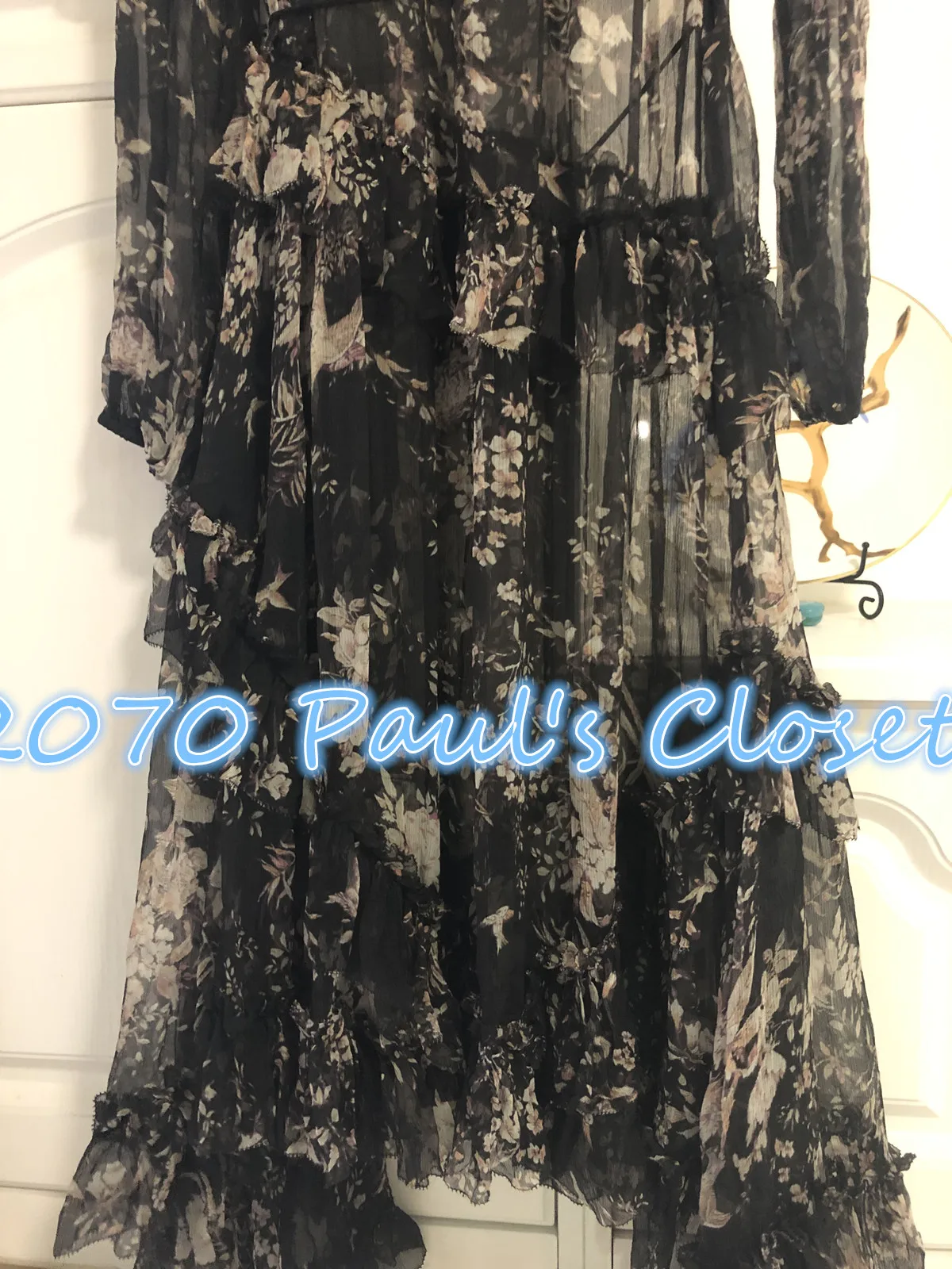 Женское шелковое платье из жоржета с оборками длинными рукавами | Женская одежда