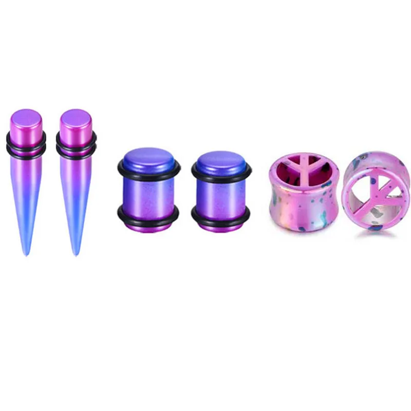 Purple 3 3 пары акриловых ушных пробок, растягивающиеся пробки для тоннелей, двойные пробки, полые измерительные приборы для пирсинга, двойной набор для пирсинга, ювелирные изделия для тела - Окраска металла: Purple 3