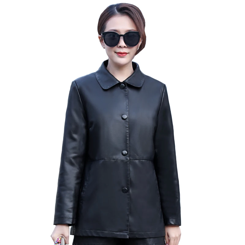 2020 Женская куртка из искусственной кожи Зима Осень Элегантное толстое черное