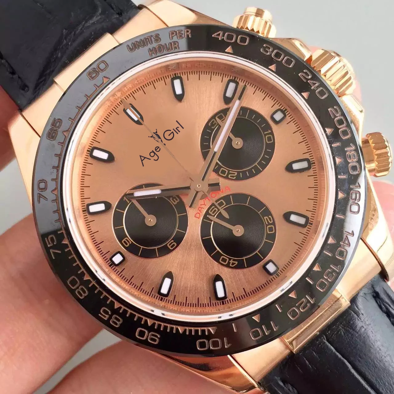 

Classic New Black Leather Men Watch Sapphire Glass Automatic Mechanical Rose Gold Watches Ceramic Bezel Limited Sport 40mm