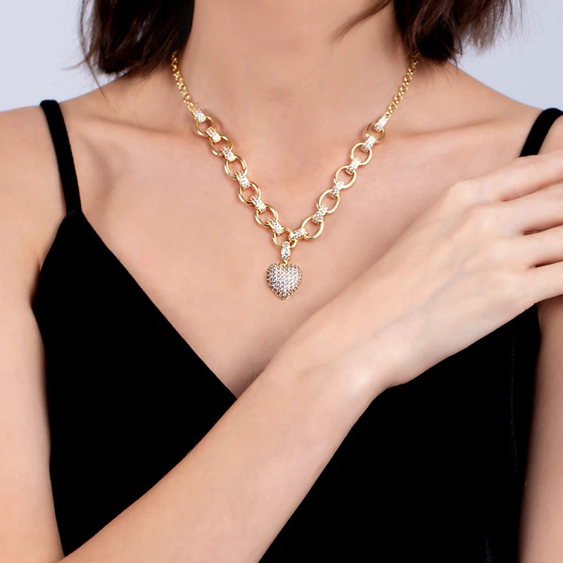 

Diamond Heart Pendant Necklace Rhinestone Inlaid Necklace Set Women Accessories Pendant Necklaces Party Jewelry Gift FIF66