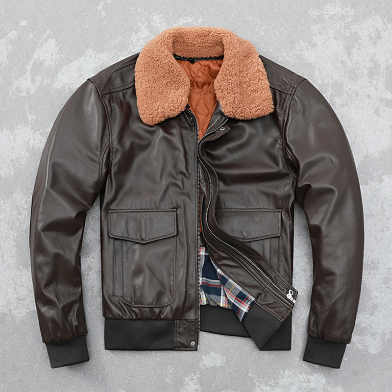 

Free shipping.Euro size.Men brand cheap sheepskin jacket.brown loose classic G1 genuine leather coat.air force leather cloth