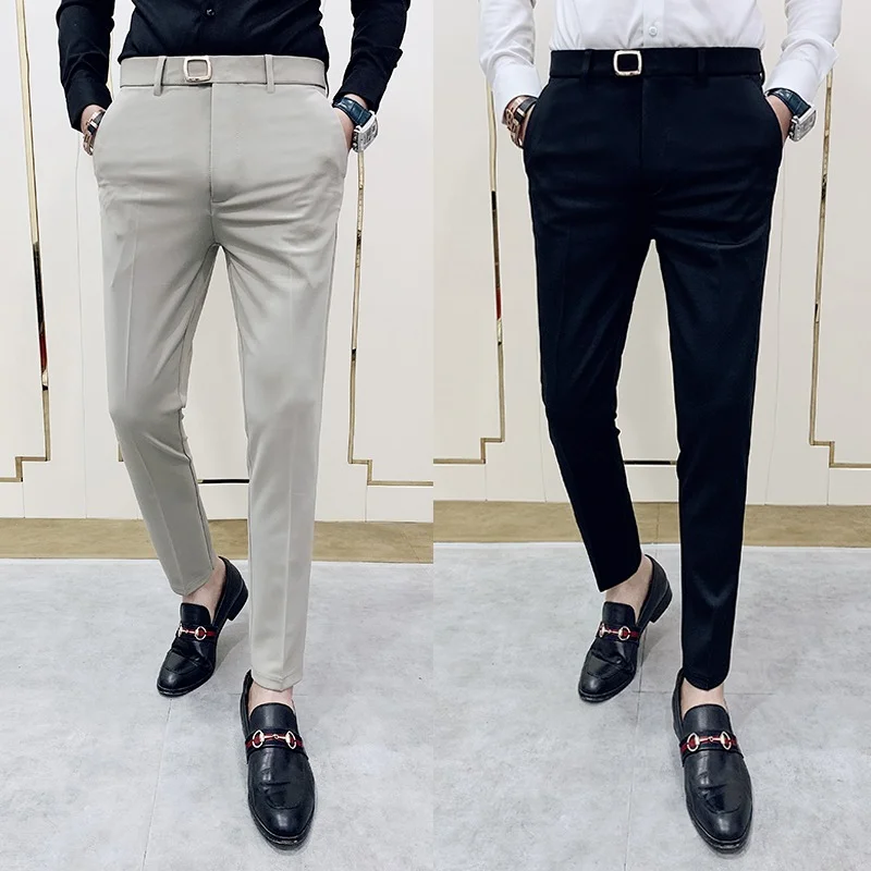 

Men's suit pants 2021 fashion new formal pants pure color casual slim fit Ankle trousers high quality men's clothing dress pants