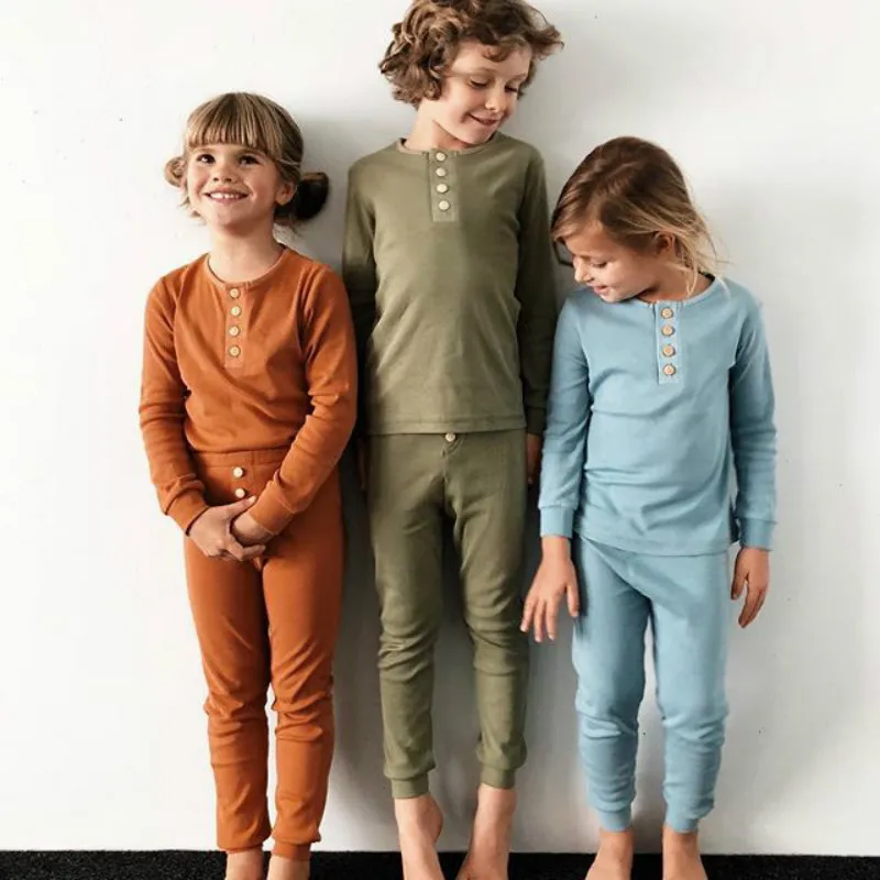 

1-6T Toddler Baby Kid Girl Boy Cotton Clothes Set Plain Solid Color Pajamas Set Kids Sleepwear Nightwear Home Wear Outfits