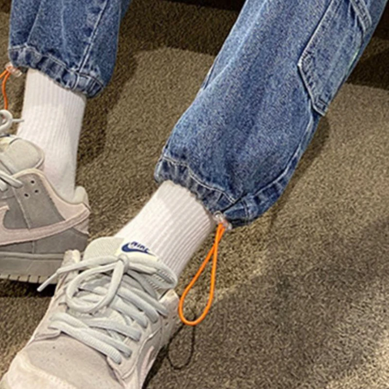 

Men Jeans Denim Cargo Straight Bundle Trousers Solid Adjustable Large Size 3XL Baggy Pocket Simple Trendy Streetwear Teenager