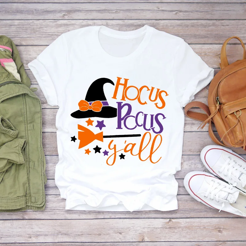 Женские футболки с мультяшным принтом тыквы ведьмы на Хэллоуин осень Осень Топ