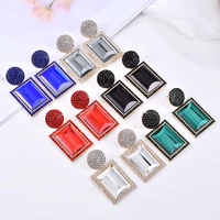ztech vintage colorful crystal geometric metal pendant earring jewelry gift for women high quality clear big earring accessories