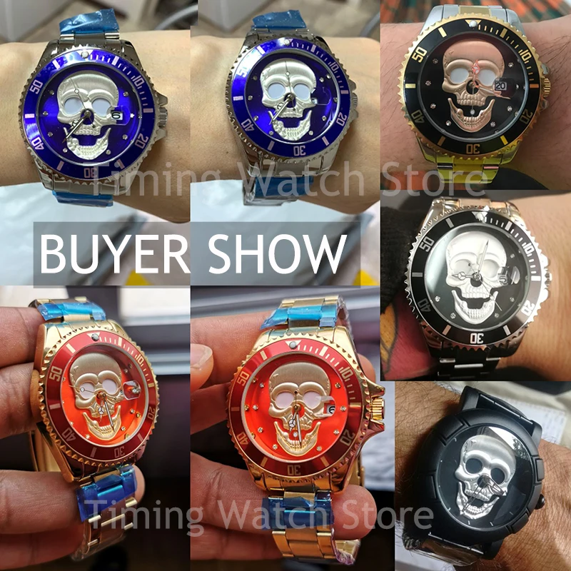 Luxury Mens Steampunk Skull Head Watch Men 3D Skeleton Engraved Many Color Mexican Mexico Punk Wristwatch Stainless Steel TODO | Наручные