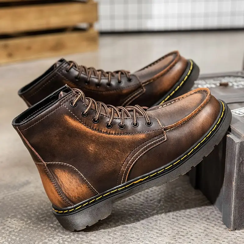 

2021 High Quality Genuine Leather Men Boots Winter Autumn Men Martin Boots Oxford Sole Non Slip Retro Brown Men Motorcycle Shoes