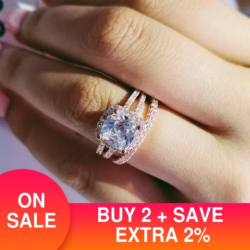 Розовое золото Цвет 925 серебро обручальное кольцо комплект ювелирных изделий для