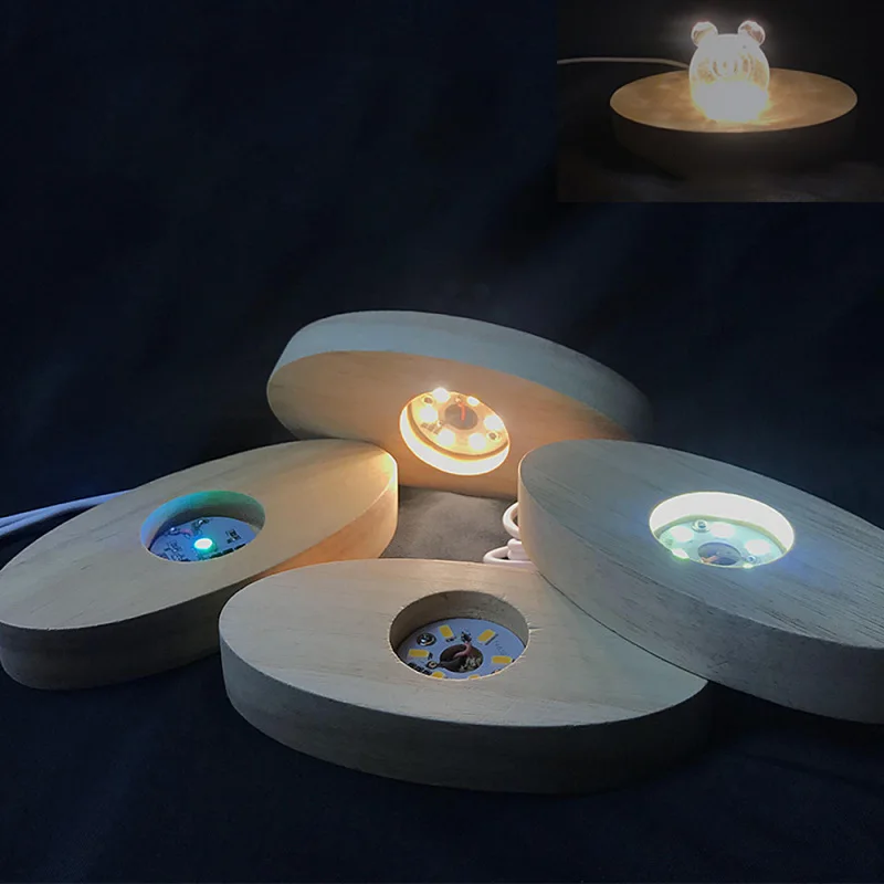 

1PC Round Wooden LED Lamp Base Ornaments Night Lights Holder DIY Home Room Supplies