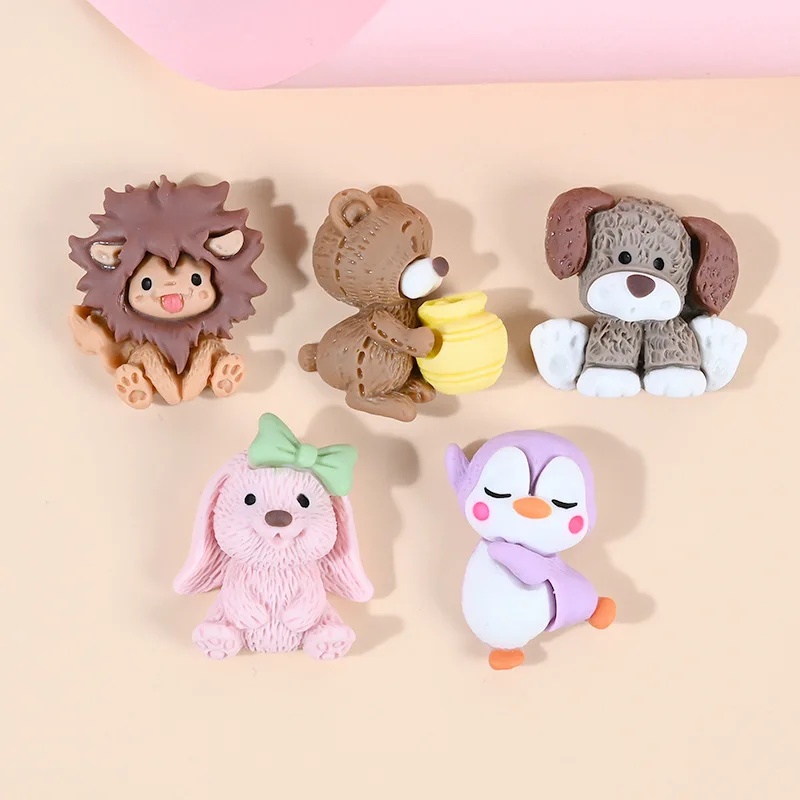 

100pcs/lot Resin flat back simulation animal rabbit dog lion penguin bear mix size Cabochon Scrapbook Embellishment DIY