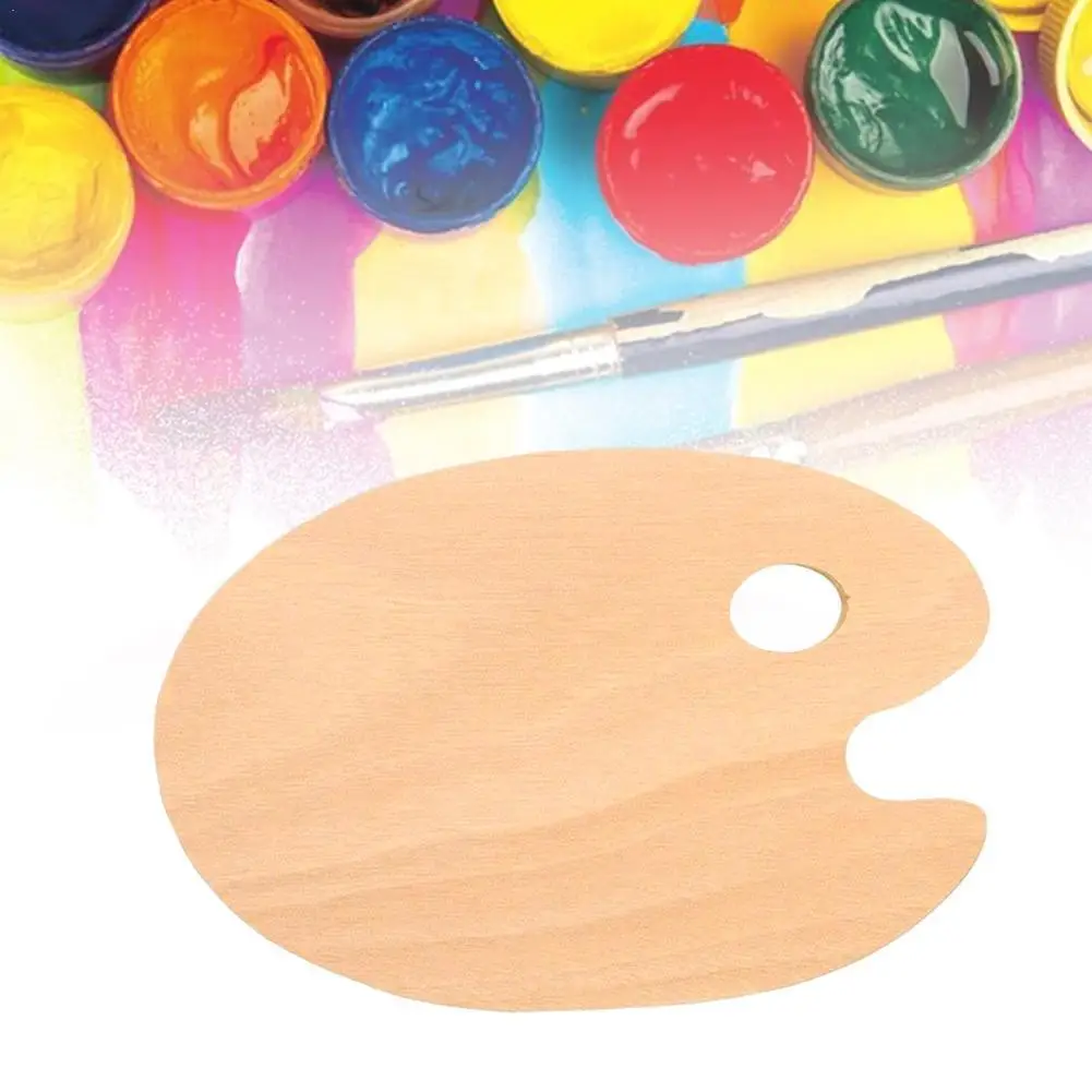 

Wood Painting Palette Smooth Tray Palette Art Supplies Oval Flat Thumb Oil Hole Artist Watercolor Paint palette With Acryli W2U9