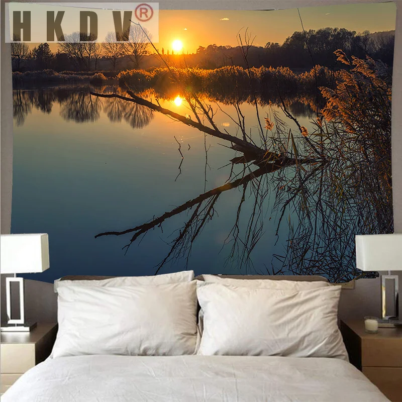 HKDV горный скручивающийся лес озеро пейзаж дешевый гобелен искусство