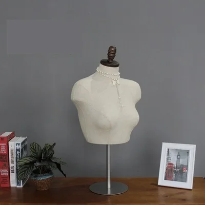 

Dress Form Fabric Cover Half Body Female Mannequin Model Torso With Wood Base