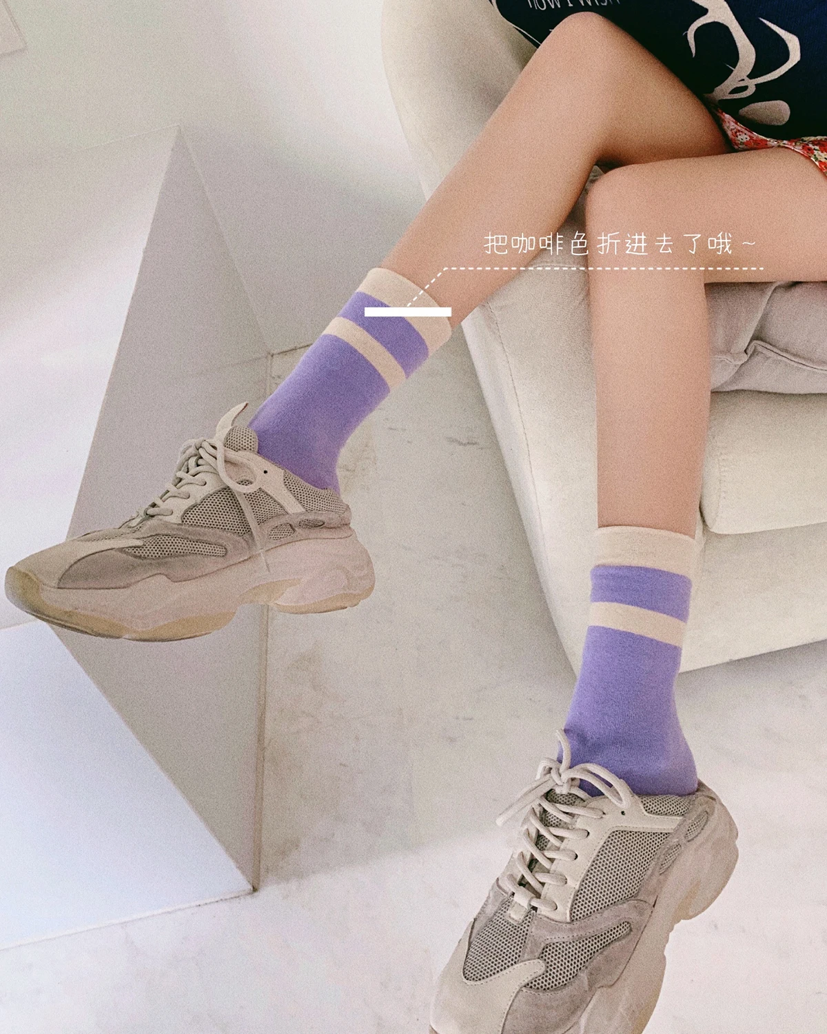 

Guoguojia Korean Style Stitching Contrast Color Stripes Calf Socks Stockings Women's Autumn Thin Half High Tube Knee Length