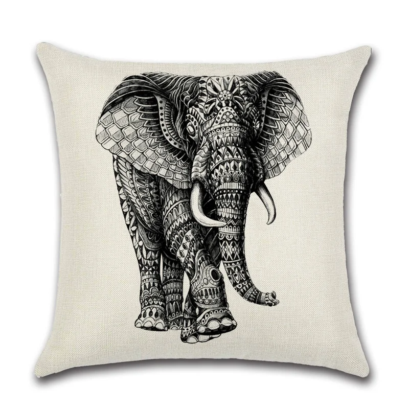 Новый Слон Печатный чехол для подушки в индийском стиле черного и белого цвета