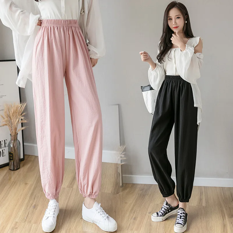 

Harun Lantern Pants Women Sweat Pants Summer Thin Loose Linen Lantern Pants Elastic Waist Casual Wide Leg Pants