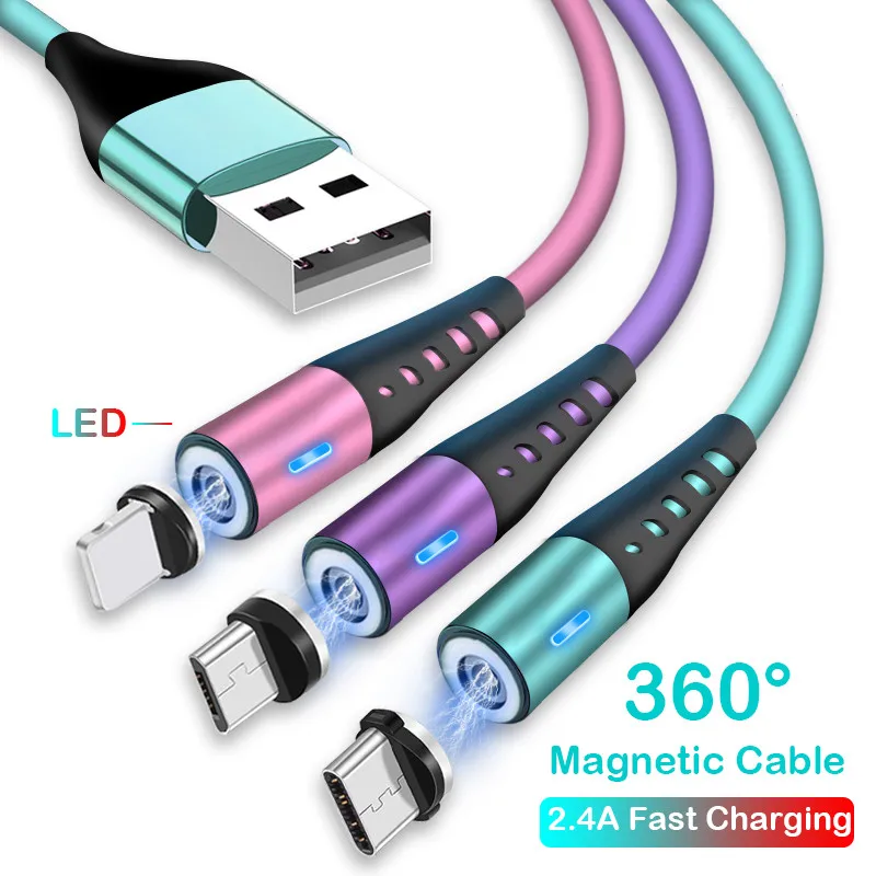

Magnetic Micro USB Type C Charging Cable for iPhone 13 11 Samsung S21 Huawei Liquid Silicone Magnet Quick Charger LED Phone Cabo