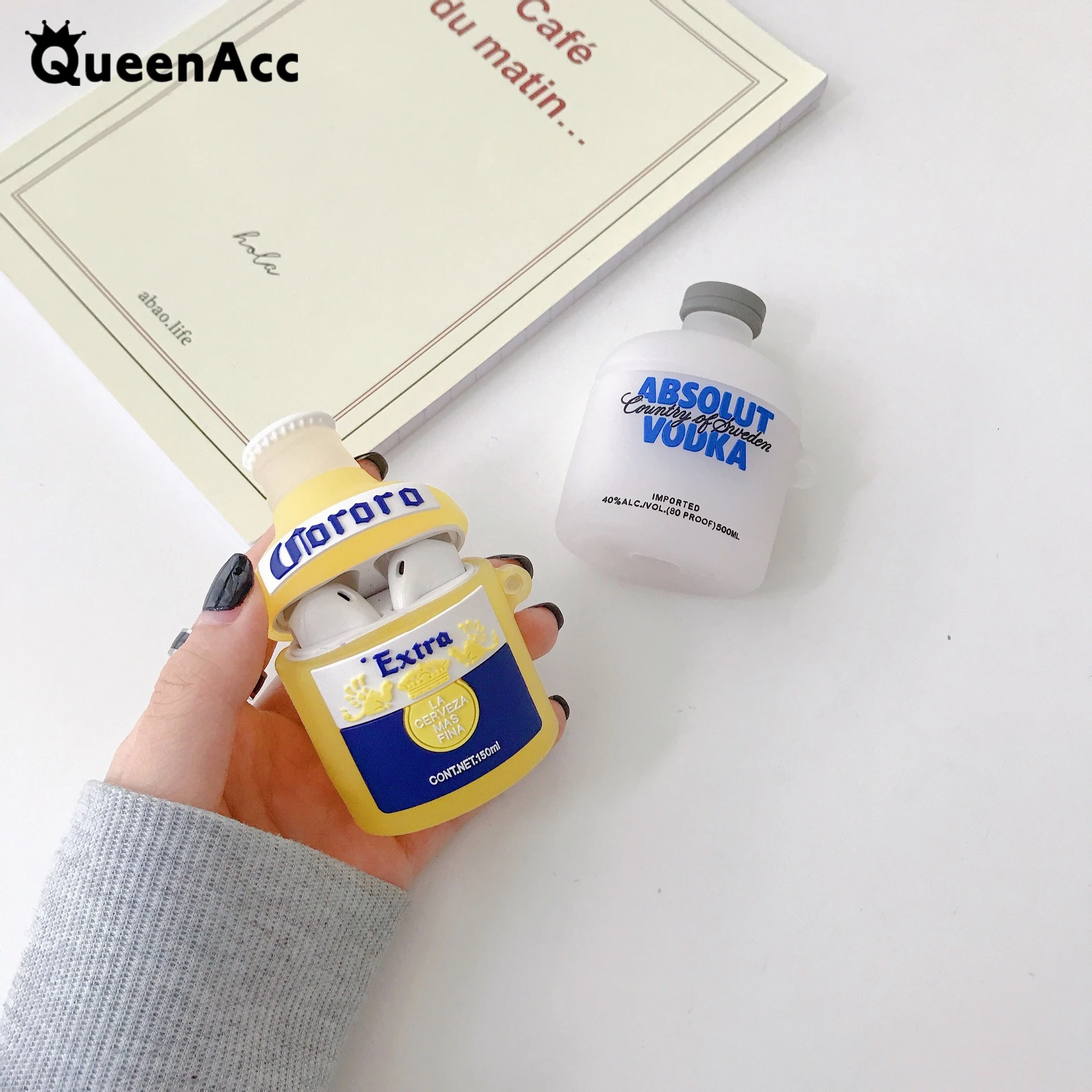 

QueenAcc Silicone Case Headphones Earphones Wine Bottle Cartoon Earbuds Cover accessories Air pod Headset Case For Air-pods 1/ 2