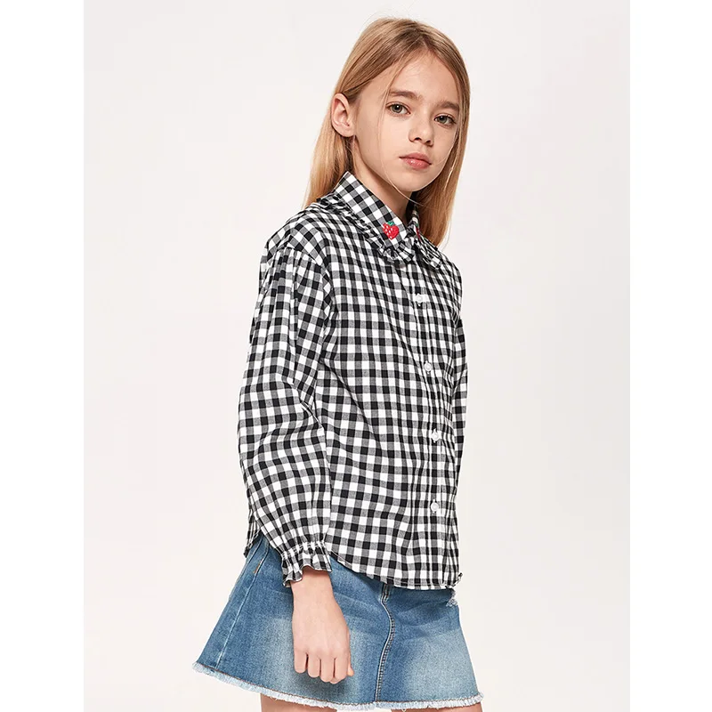 Balabala/Длинная блузка с оборками для девочек воротником и галстуком-бабочкой на