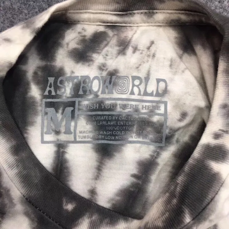 

Astroworld Tie 19ss dyeing Travis Scott Tour Astronaut Tee T shirt Men Women 1:1 Best quality Short sleeve Mens Hip-Hop t-shirts
