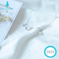 s925 sterling silver necklace female star moon pearl pendant sweet temperament fashion clavicle chain gift