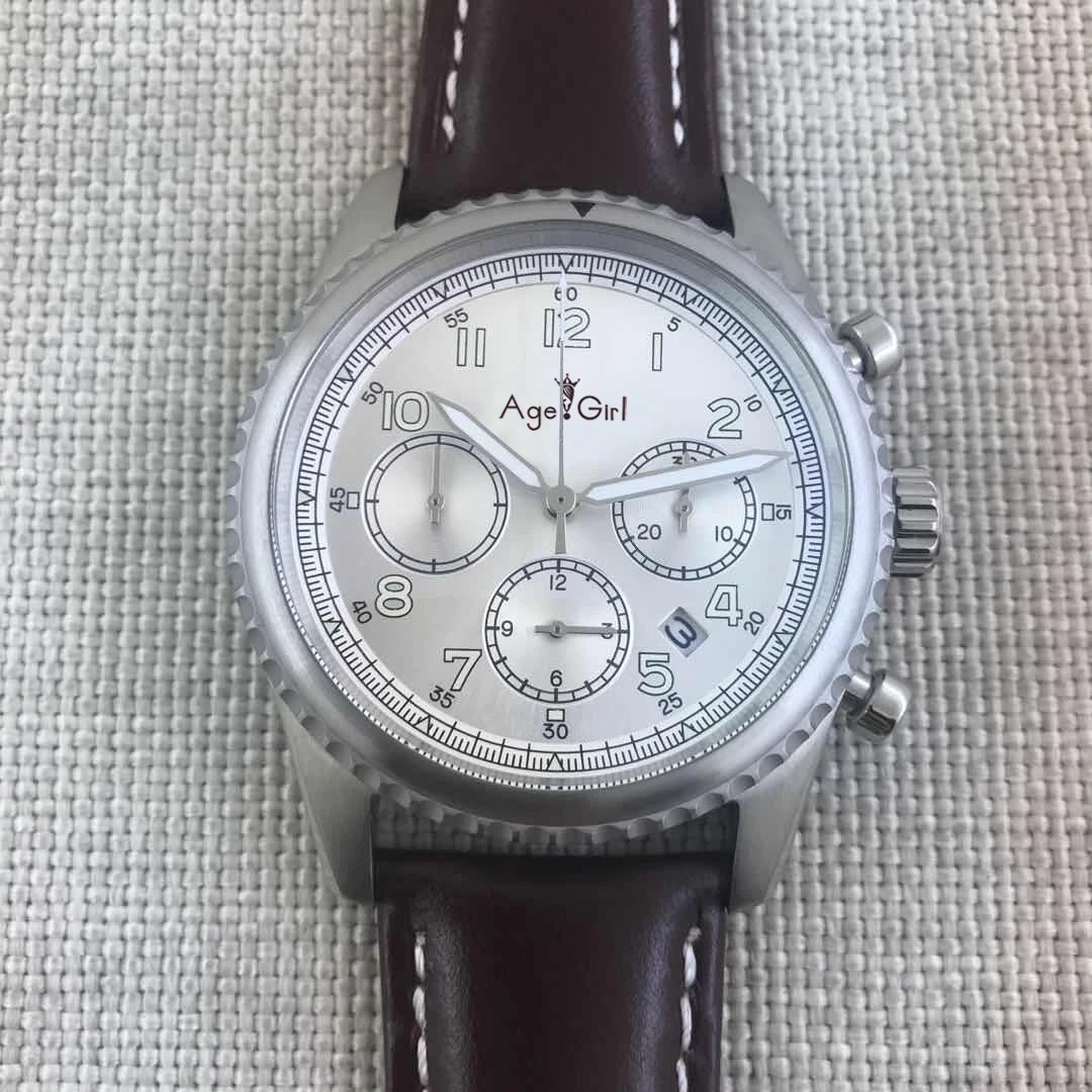 Leather White Роскошные брендовые новые мужские спортивные часы с хронографом, сапфировым хронометром, серебристым, черным, синим кожаным белым циферблатом, AAA - Цвет: Leather White