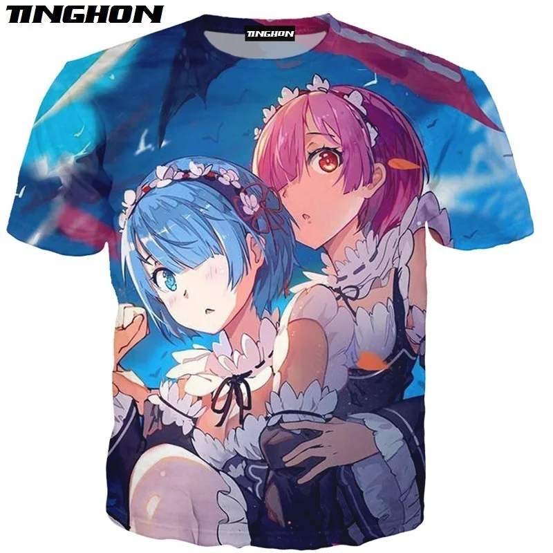XS 7XL аниме Re:zero Twin Rem косплэй 3D печати для мужчин и женщин летняя одежда футболка с