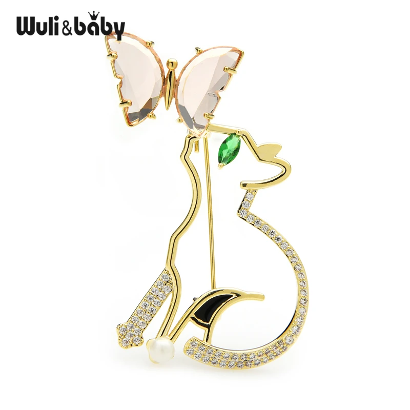 Wuli & baby кристалл кошка игра с бабочкой броши для женщин красота животные вечерние