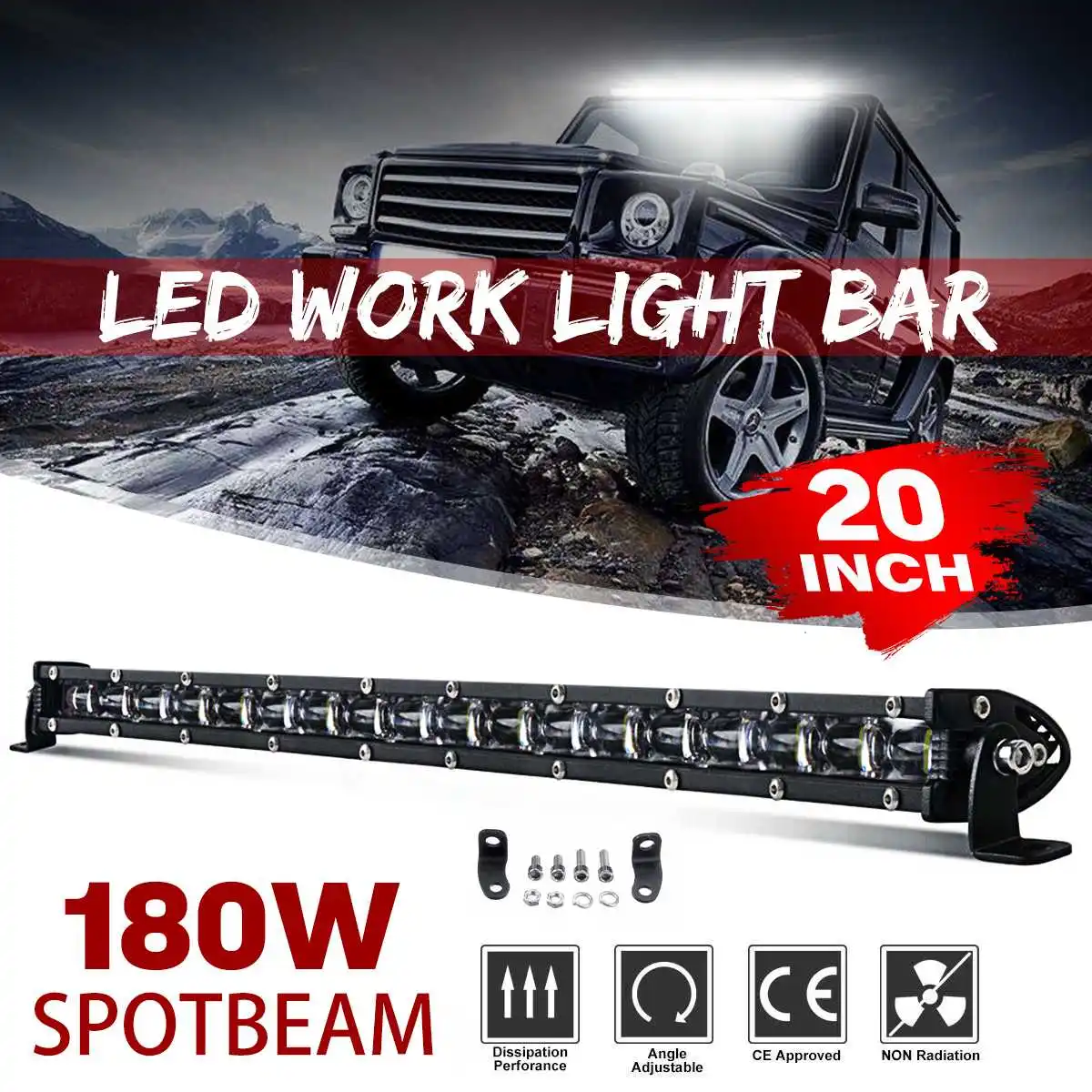 

20 Inch 180W LED Bar 9V-30V 18000lm Slim Single Row Spot Beam Waterproof LED Work Light Bars For Truck Boat Off Road Tractor