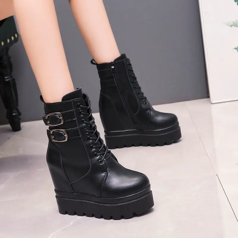 

Women's 2021 Autumn and Winter New All-Matching Increasing Insole Wedge Ankle Boots Super High Heel Middle Boots Fleece-Lined