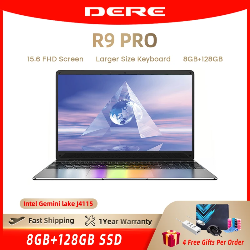 Ноутбук DERE R9Pro 8 ГБ + 128 Гб Intel Gemini Lake J4115 15 6 дюйма FHD игровой ноутбук для