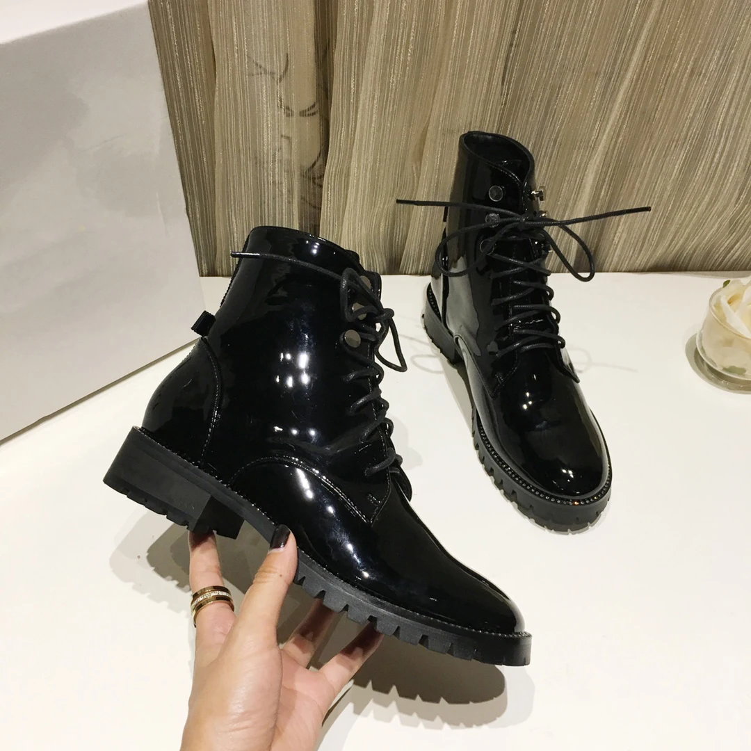Jual Sepatu Musim Gugur 2019 Sepatu Bot Pergelangan Kaki Sepatu Bot Martin Modis Wanita Sepatu Bot Martin Silang Tumit Chunky Perca Hitam Botas Mujer