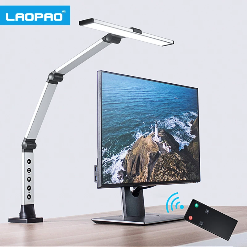LAOPAO 12W Long Arm Led Touch Table Lamp Clip Multi-axis Stepless dimming Office Bedroom Remote Control Eye-protected Desk Lamp