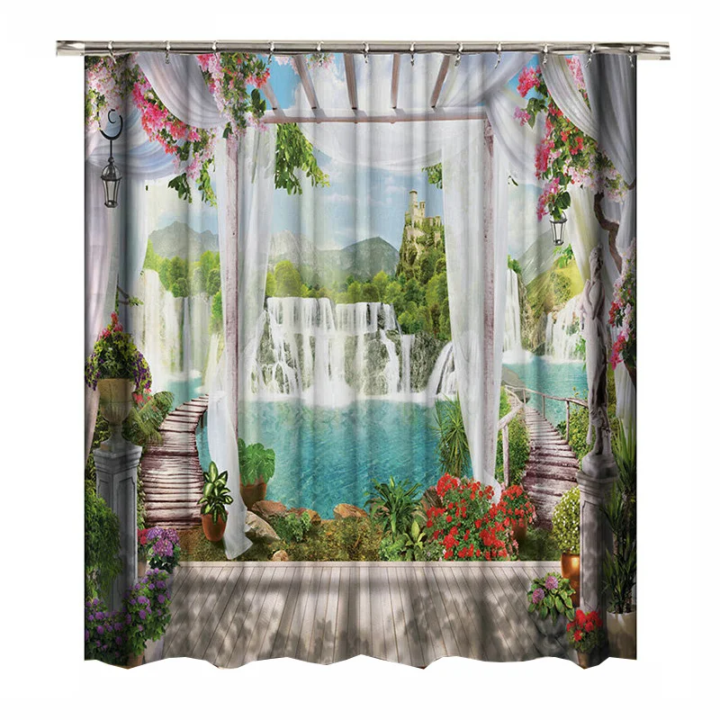 

Занавеска для душа с изображением пейзажа окон и гор, занавеска для ванной с речным лесом, душевая Туалетная гарнитура