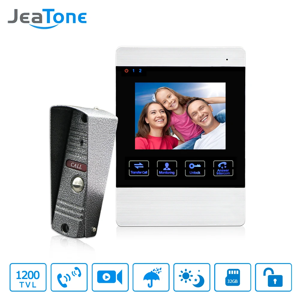 JeaTone 4 дюймов HD видео домофон система дверной звонок 1200TVL камера автоматический видеодомофон разблокировка дверной Звонок