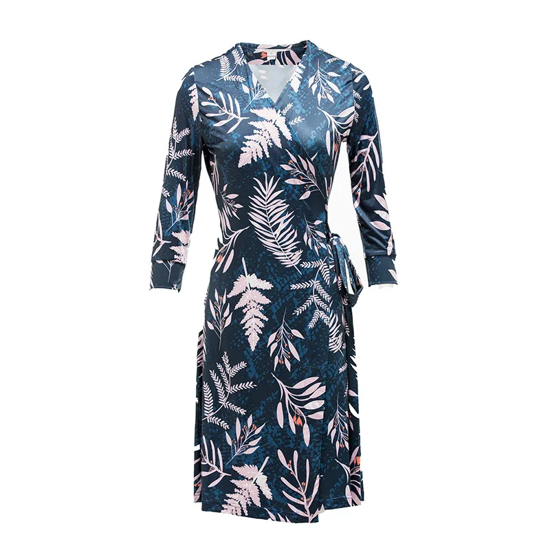 

Spring / Summer 2020 New Waist Closing Sexy Slim Wrap Dress Short Blind Print V-neck Lace Up Dress For Women