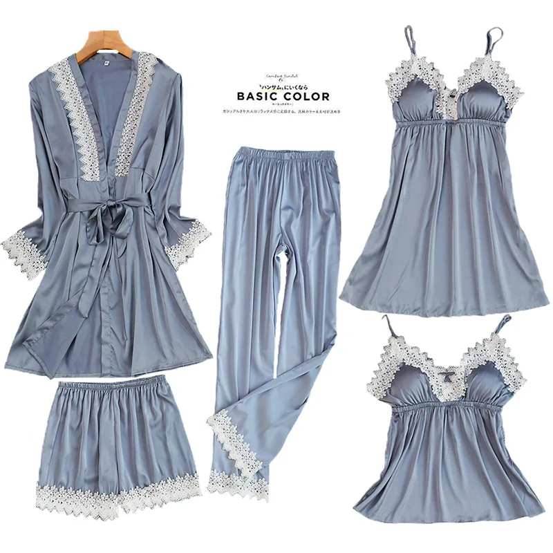 Новые женские 5 шт ремень Топ Брюки Костюм Пижама комплекты одежды для сна весна