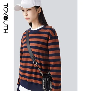 Женский пуловер с длинным рукавом, в полоску