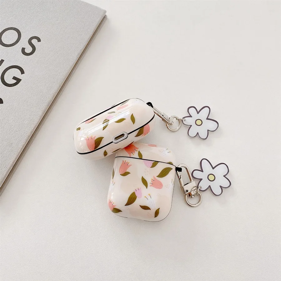 

Cute Korea flower Earphones Cover for Apple AirPods 1 2 3 Case for AirPods PRO Cover with Keychain IMD Earphone Case Air Pods