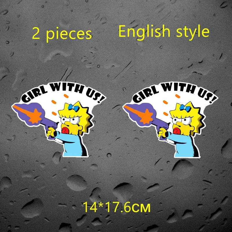 WCS190-EN 2PCS Tri Mishki HZX181 15*18см 1-4шт наклейки на авто с нами дочка! дочка в машине прикольная наклейки на машину наклейка на авто - Название цвета: WCS190-EN 2PCS