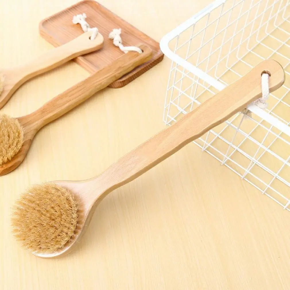 

33CM Natural Wooden Long Handle Bathing Bristle Brush Body Scrubber Massager Shower Skin Spa For Shower Cleaning