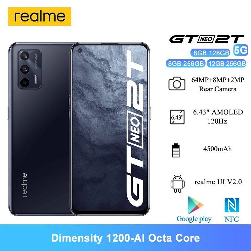 Смартфон Realme GT Neo 2T на Android восемь ядер экран 6 43 дюйма 120 Гц | Мобильные телефоны и