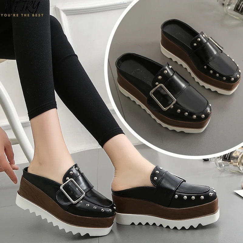 Женские туфли на платформе черные повседневные плоской подошве удобные тканевые