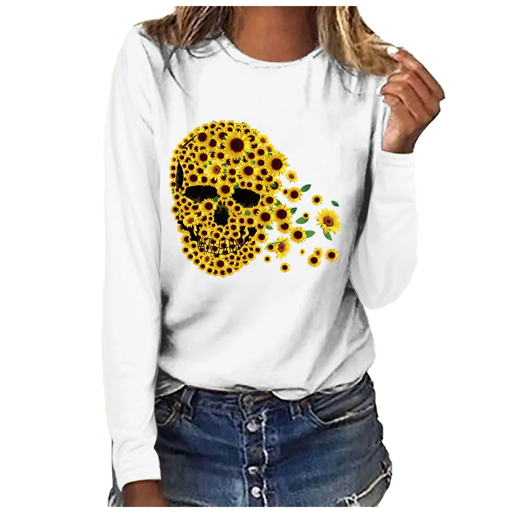 Hillbilly 2019 Для женщин футболки с принтом Голова Призрака рисунком &quotПодсолнух&quot