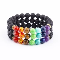 8mm lava stone charm bracelets 7 chakra healing balance beads reiki buddha prayer bracelet jewelry